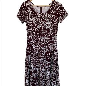 TALBOTS Woman's Brown White Floral Stretch Dress SZ XS